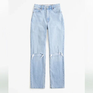 Abercrombie The 90s Straight Ultra High Rise Curve Love Jeans Destroyed Knees 26
